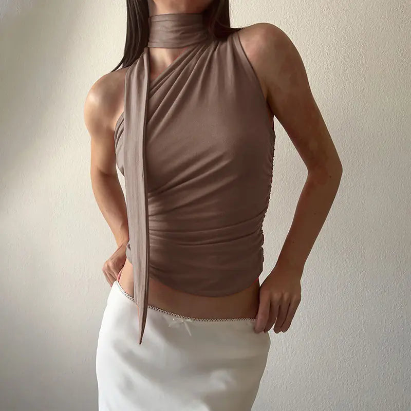 One Shoulder Sleeveless Scarf Top