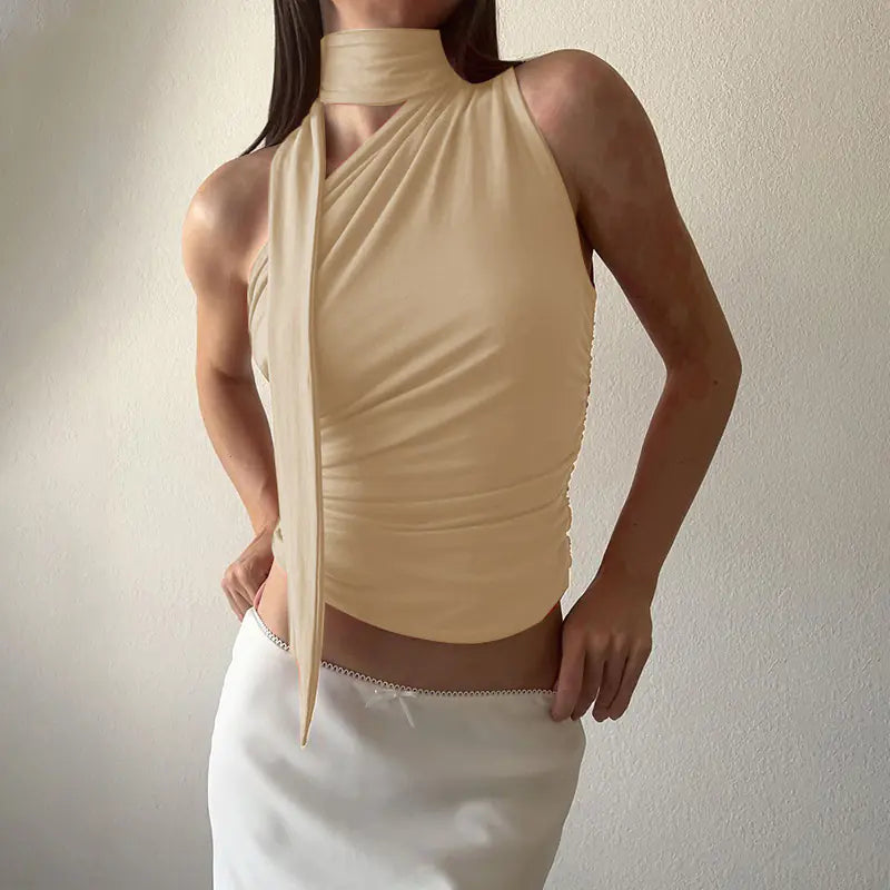 One Shoulder Sleeveless Scarf Top