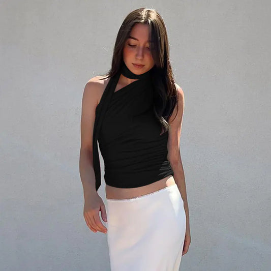 One Shoulder Sleeveless Scarf Top